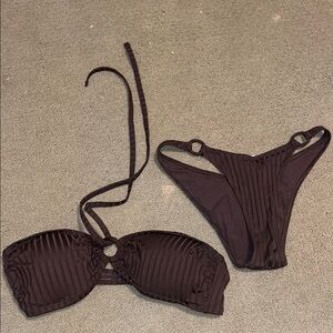Unworn Aerie Brown Halter/Bandeau Bikini Set